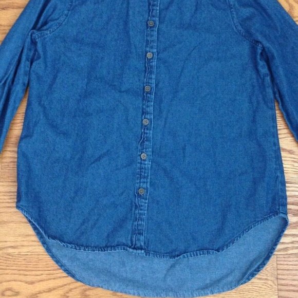 WOMENS S CHAMBRAY DENIM SHIRT LONG SLEEVE 100% COTTON BLUE 37"x 25.5" FOREVER 21 - Picture 8 of 14